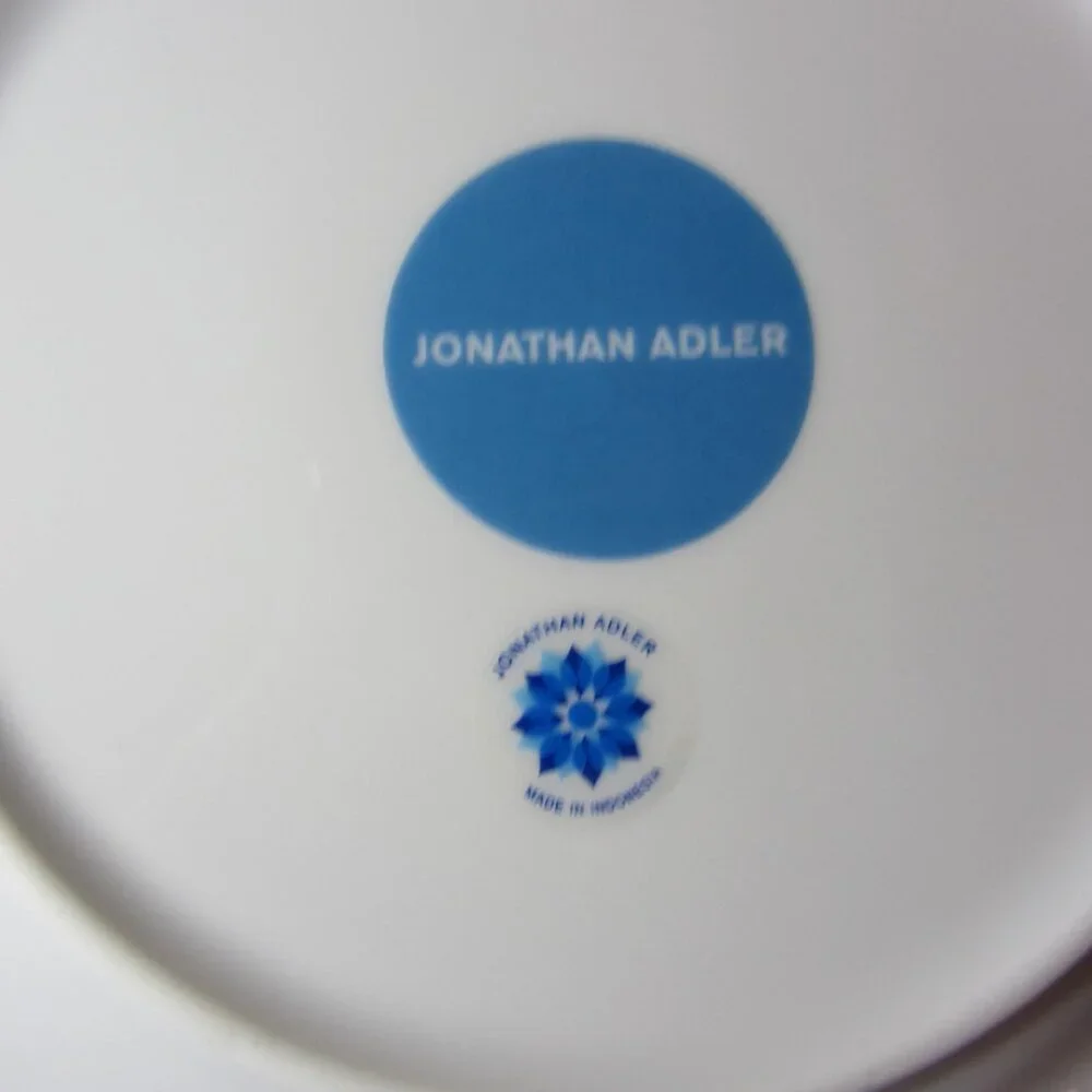 Jonathan Adler silver & blue greek key salad plates - pair of 2 (W5107)